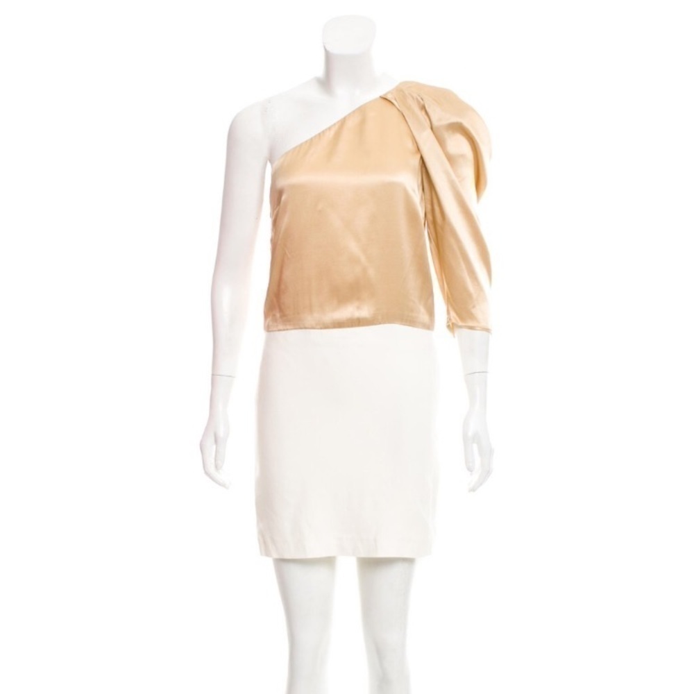 Maje gold & white one shoulder mini dress